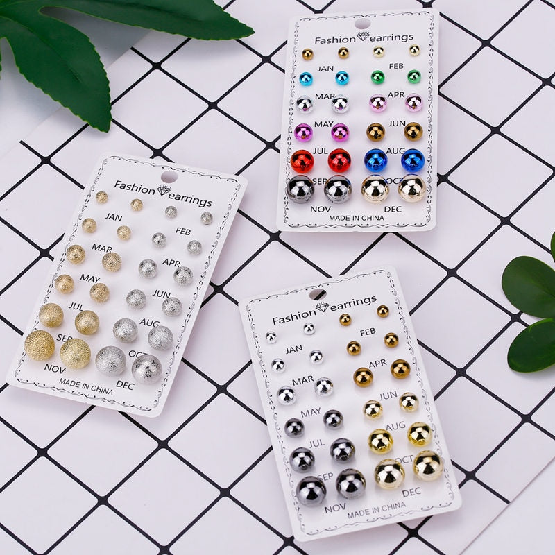 21 Styles 12-20 Pairs Set Butterfly Star Heart Rose Flower Stud Earrings Women