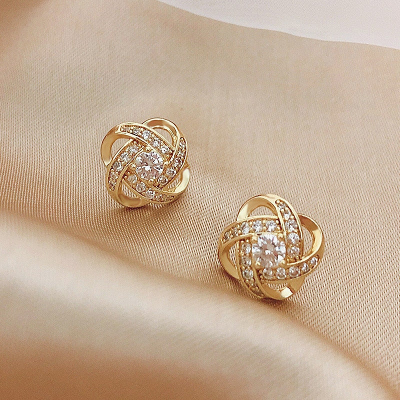 Rhinestone Knot Stud Earrings Women Ear Modern Accessoires Fashion Jewelry