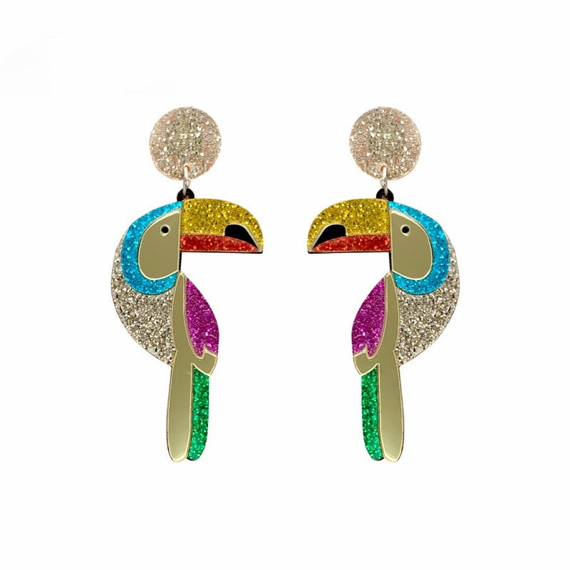 Glitter Parrot Drop Earrings Women Travel Fashion Cartoon Earrings Creative