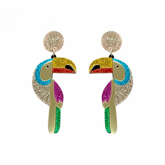 Glitter Parrot Drop Earrings Women Travel Fashion Cartoon Earrings Creative