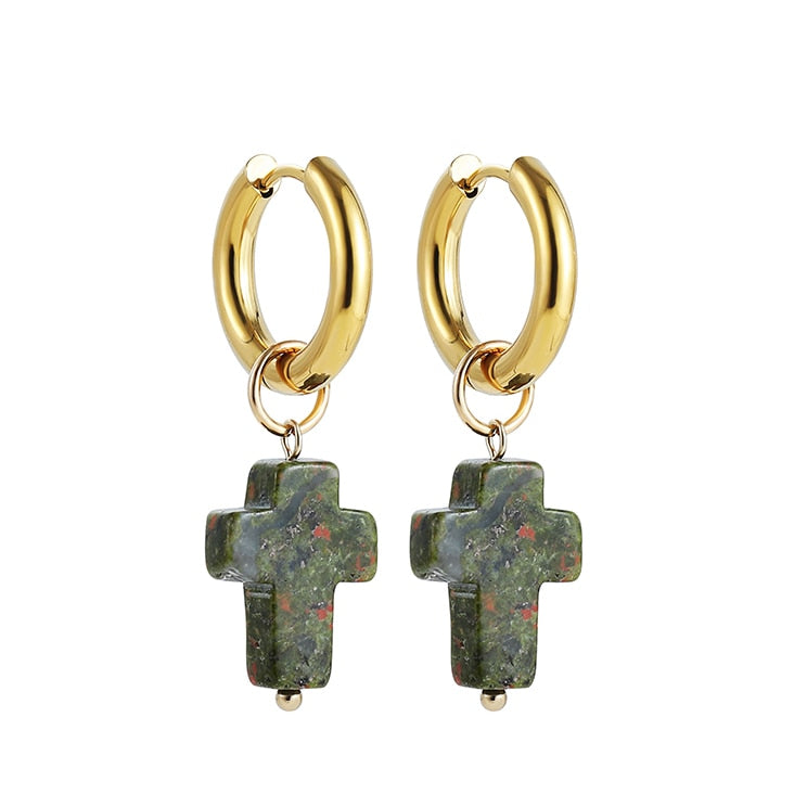 Stone Cross Drop Earrings Women Party Bohemian Jewelry Dangle Gifts Earrings