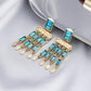 Aqua Blue Geometric Rhinestone Lady Cute Dangle Earrings for Women Jewelry Girls