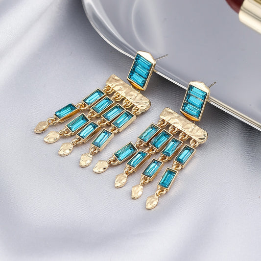 Aqua Blue Geometric Rhinestone Lady Cute Dangle Earrings for Women Jewelry Girls