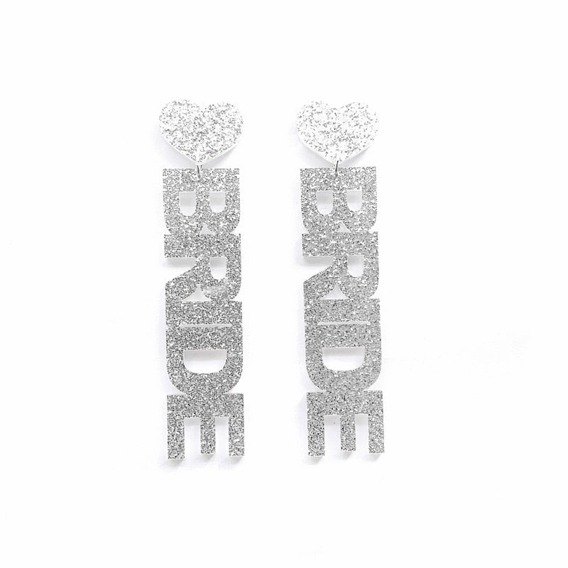 Acrylic Colorful Glitter Words Bride Drop Charm Earrings For Women Girl Fashion