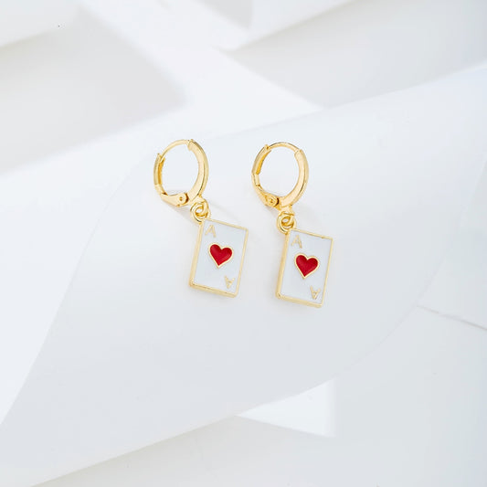 Dripping Oil White Play Card Drop Earrings Jewelry For Women Fashion Accessories