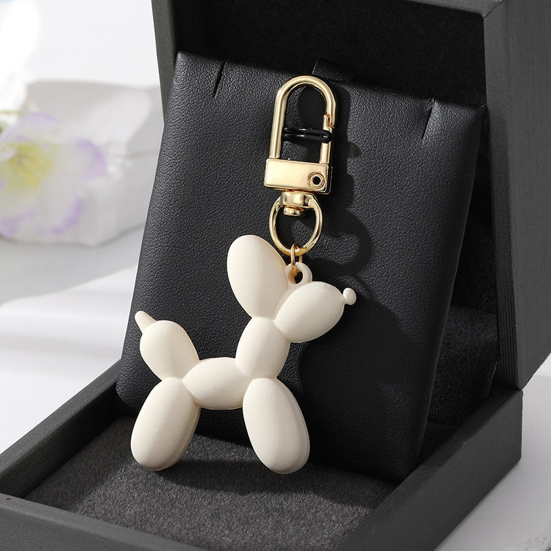 Ivory Resin Cartoon Balloon Dog Animal Keychains Key Ring For Women Men Simple