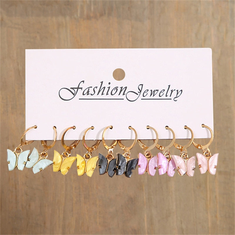 13 Styles 5-6 Pairs Set Heart Butterfly Dangle Earrings for Girls Women Birthday