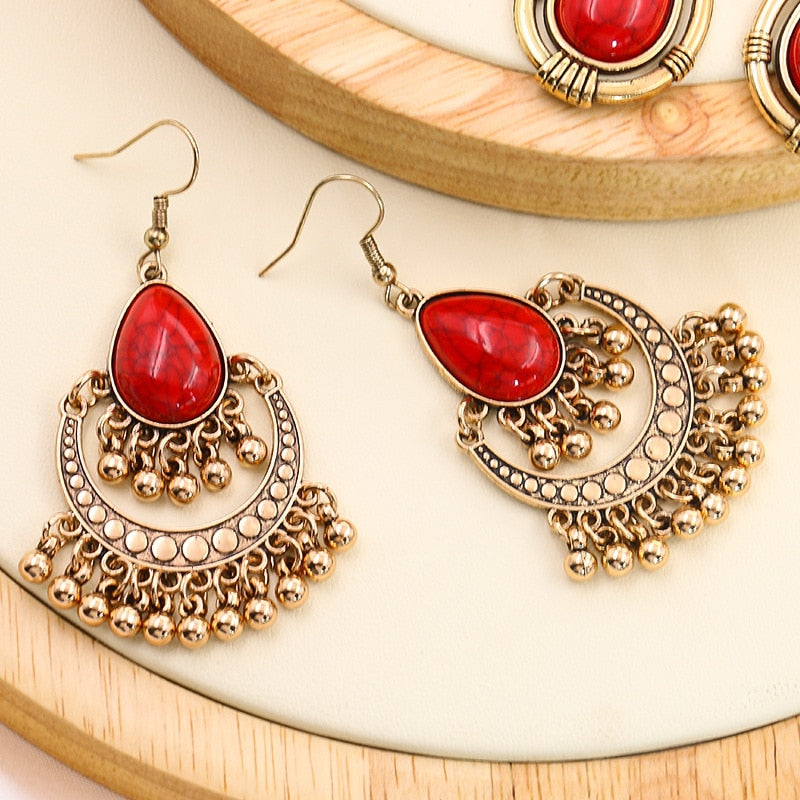 Red Turquoise Dangle Earrings Women Fashion Modern Accessories Cute Stylish