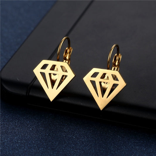 Diamond Shape Mini Small Stud Earrings Stainless Steel Women Party Gifts Charms