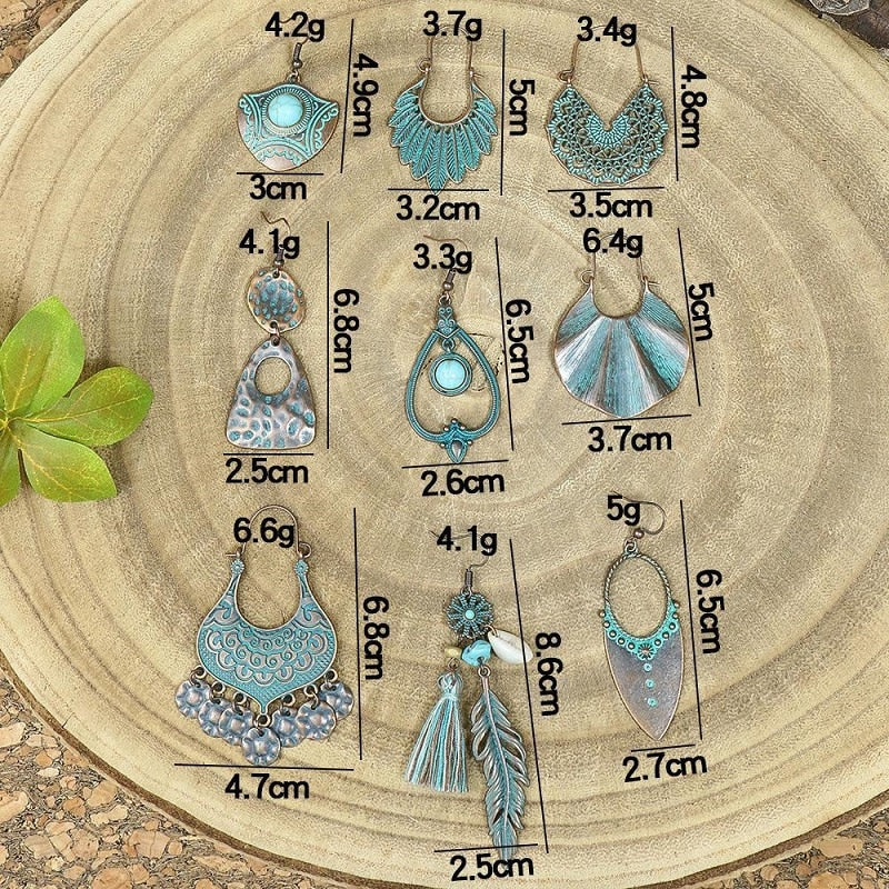 15 Styles Blue Vintage Geometric Boho Fringed Big Ethnic Dangle Earrings Women