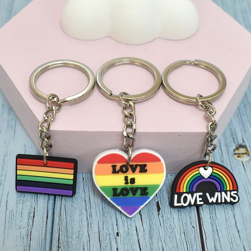 18 Styles Love is Love Pride Rainbow Pendant PVC Keychain with Car Bag Key Chain