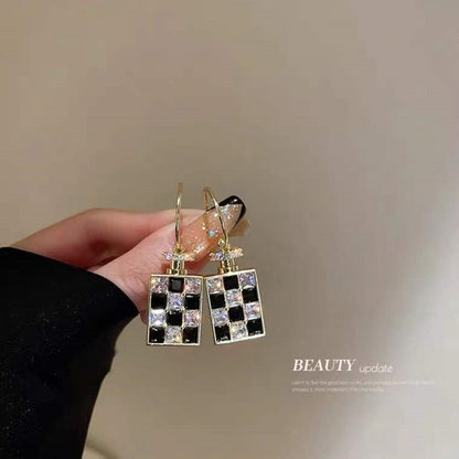 Rectangular Plaid Drop Earrings Women Party Wedding Jewelry Dangle Gifts