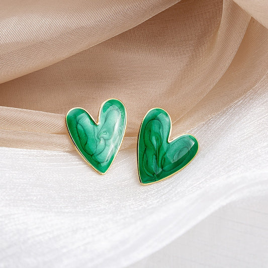 Green Heart Stud Earrings Women Ear Modern Accessoires Fashion Jewelry