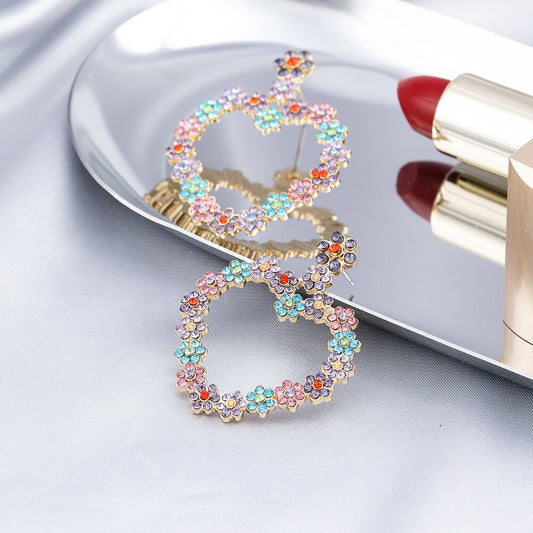 Colorful Floral Style heart Lady Cute Dangle Earrings for Women Jewelry Girls