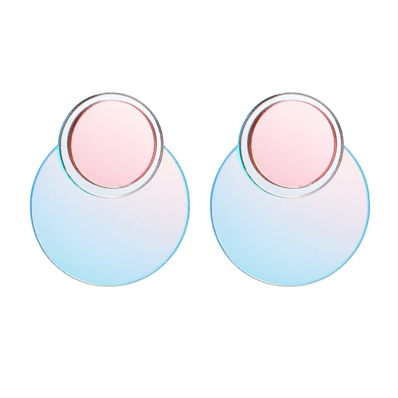 Holographic Acrylic Round Dangle Earrings Women Travel Fashion Cartoon Earrings