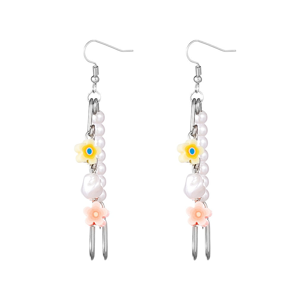 Flower Pearl Colorful Resin Brooch Dangle Earrings Charms Jewelry Fashion