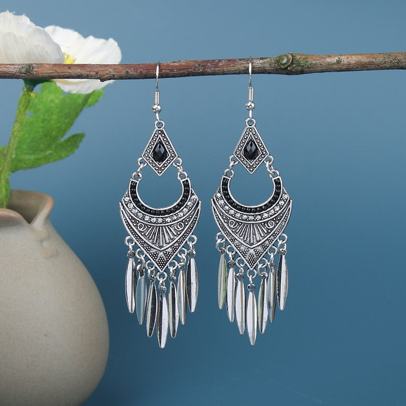 Rhombus Metal Tassels Dangling Drop Earrings Female Fashion Earrings Jewelry