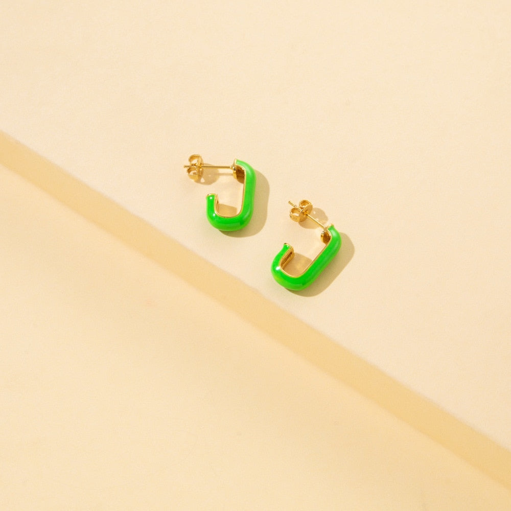 6 Colors Drip Enamel C Ring Hoop Earrings Cartoon Ear Pendants Accessories Women