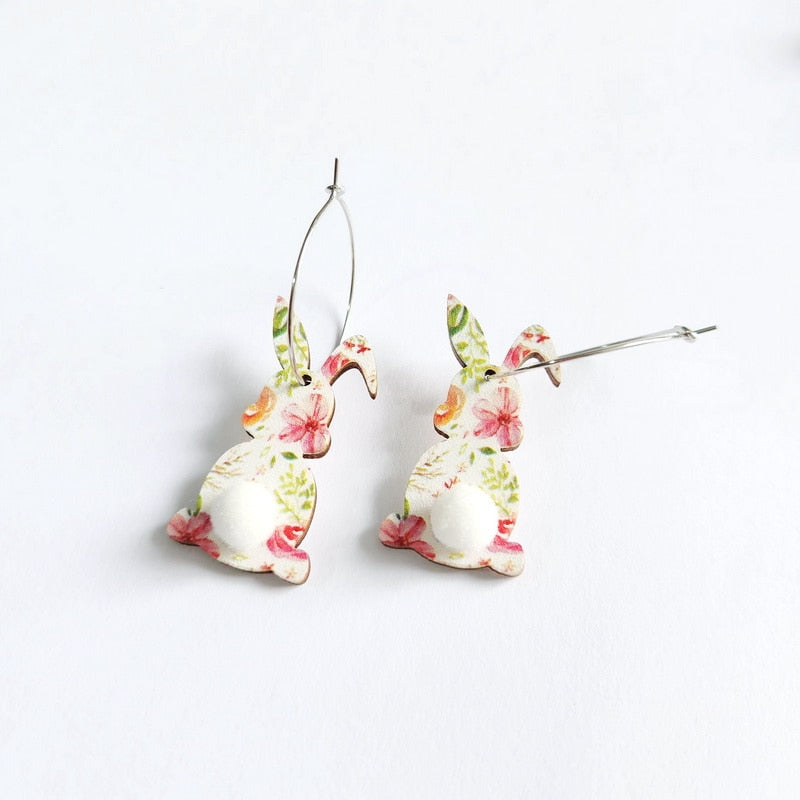 Pink Flower Wooden Drop Earrings Women Gifts Earring Cute Girls Eardrop Jewelry