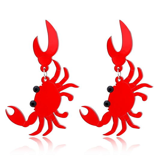 Red Crab Acrylic Drop Earrings Women Travel Fashion Cartoon Earrings Creative