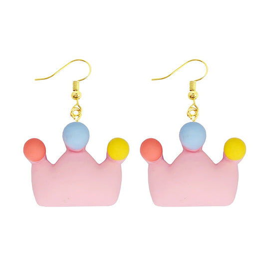 Pink Crown Drop Earrings Women Art Fashion Cartoon Earrings Creative Jewelry