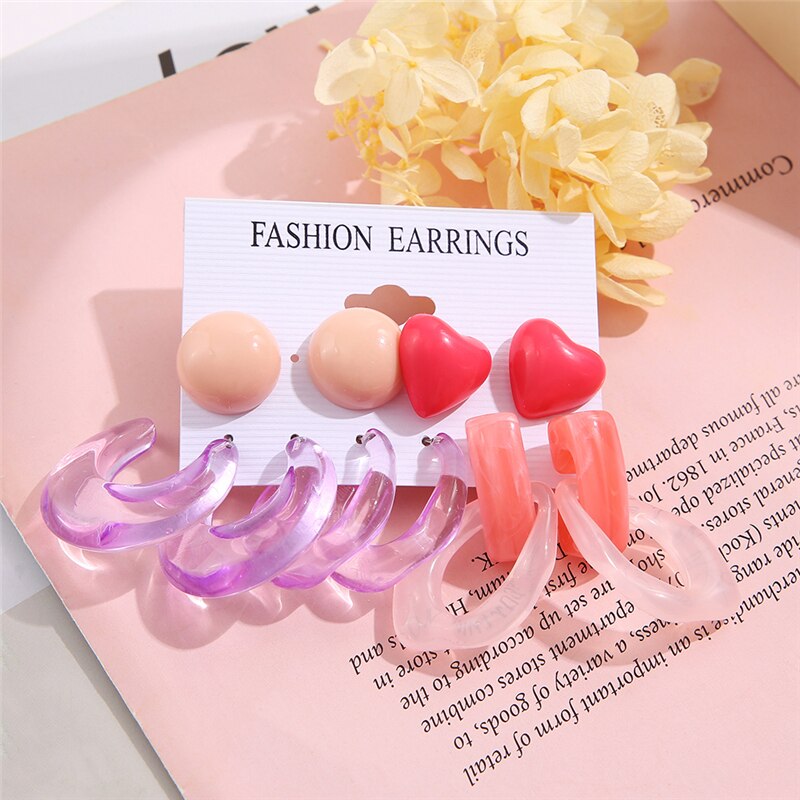 5 Pairs Candy Color Cute Acrylic Drop Dangle Earrings Trendy Jewelry Creative