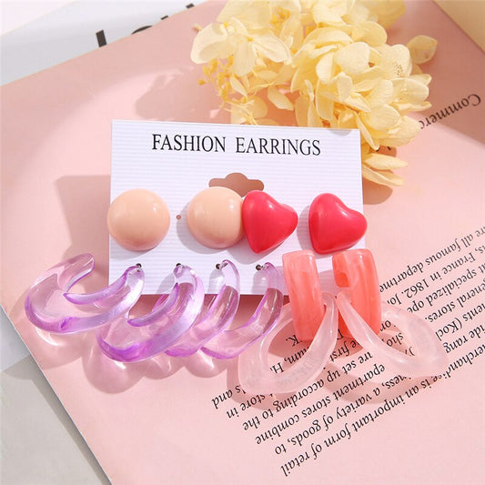 5 Pairs Candy Color Cute Acrylic Drop Dangle Earrings Trendy Jewelry Creative