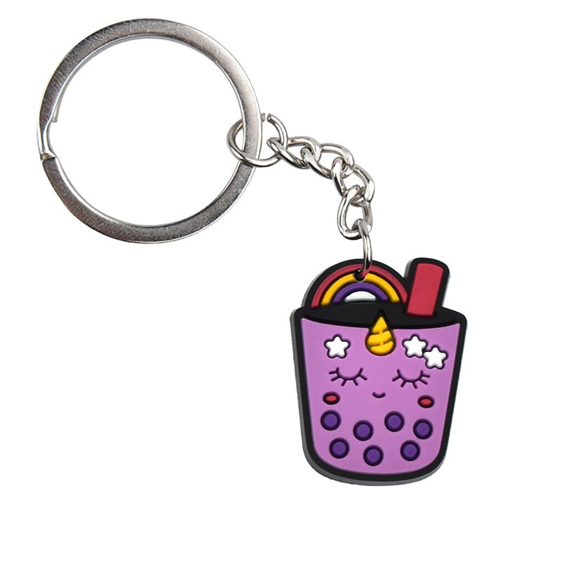 Purple Unicorn Bubble Tea Keychain Cartoon Key Holder Car handbag Keyring Gift