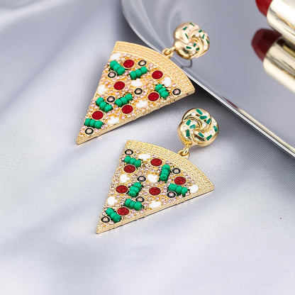 Rhinestone Pizza Slice Decor Lady Cute Dangle Earrings for Women Jewelry Girls