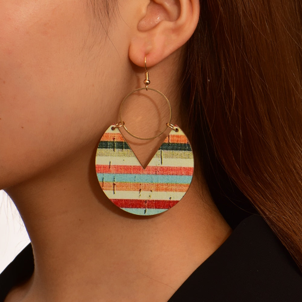 Colorful Stripe Print Drop Earrings Cartoon Art Women Party Jewelry Ear Fashion