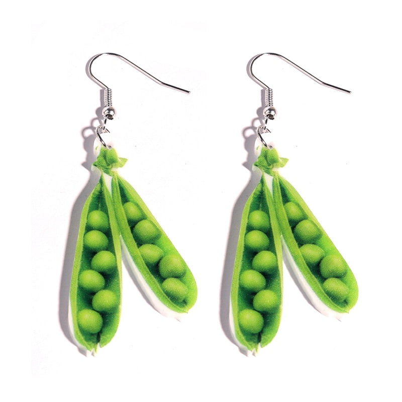 Pea Pod Vegetable Drop Earrings Women Creativity Jewelry Cute Earring Girls Gift