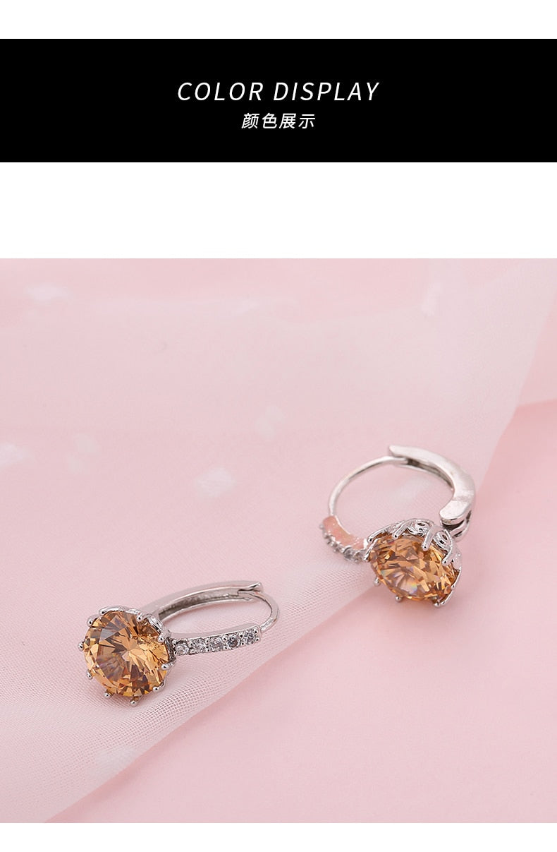 Brown Crystal Ear Buckle Ear Studs Earrings Female Fashion Earrings Jewelry