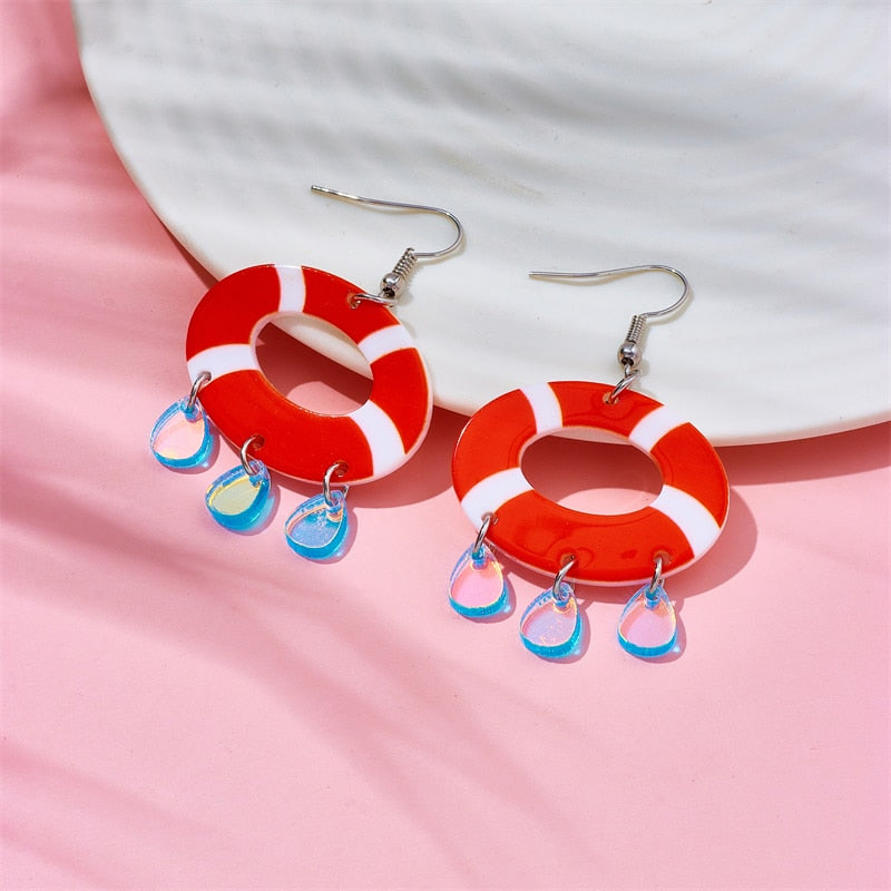 Lifesaving Ring Drop Earrings Female Travel Cartoon Earrings Creative Art