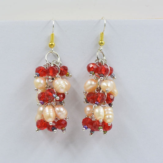 Cream Red Beads Dangle Earrings Women Fashion Modern Accessories Cute Stylish