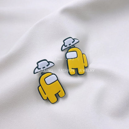 Yellow Robot Drop Earrings Female Travel Cartoon Earrings Creative Art Jewelry