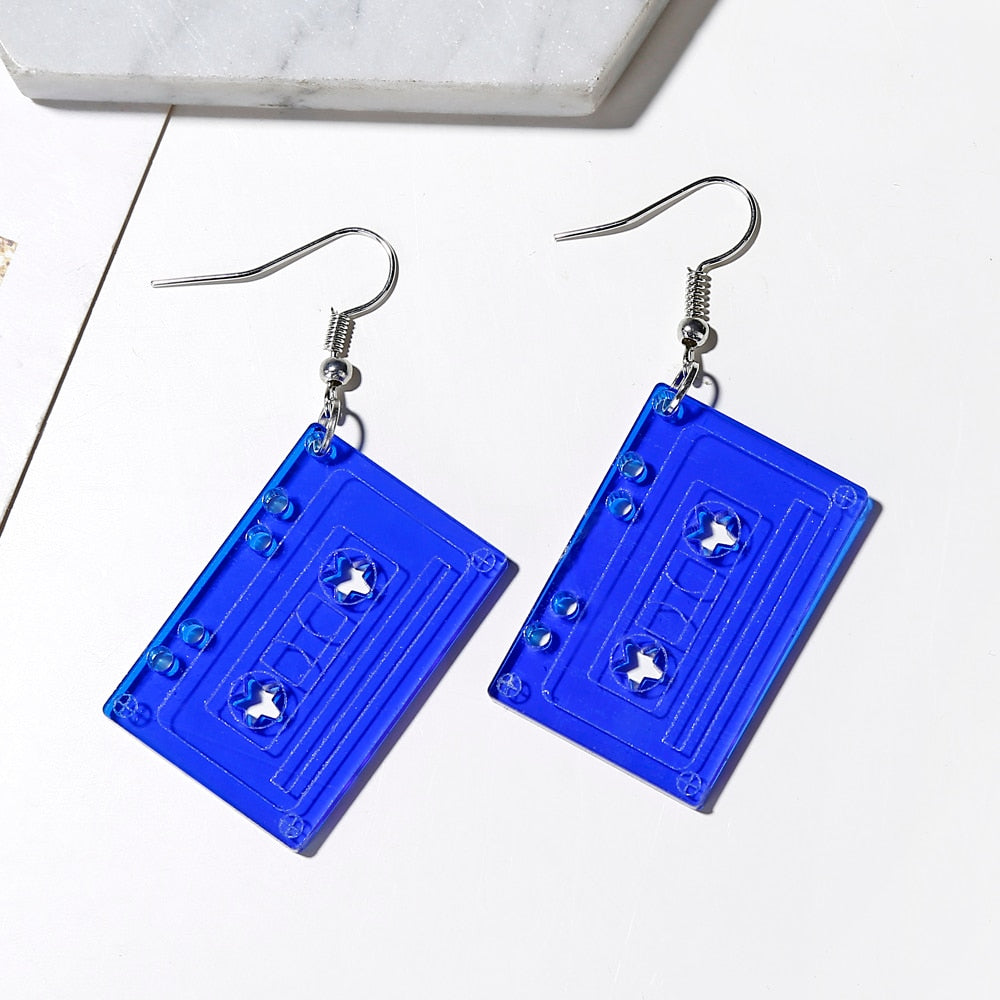 Blue Cassette Drop Earrings Hip Hop Art Women Party Jewelry Ear Fashion Pendant