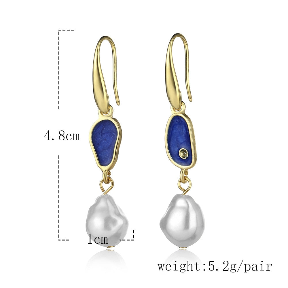 Blue White Baroque Pearl Dangle Earrings Charms Jewelry Fashion Creative