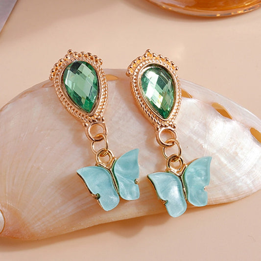 Green Water-drop Butterfly Drop Earrings Women Creativity Jewelry Cute Earring