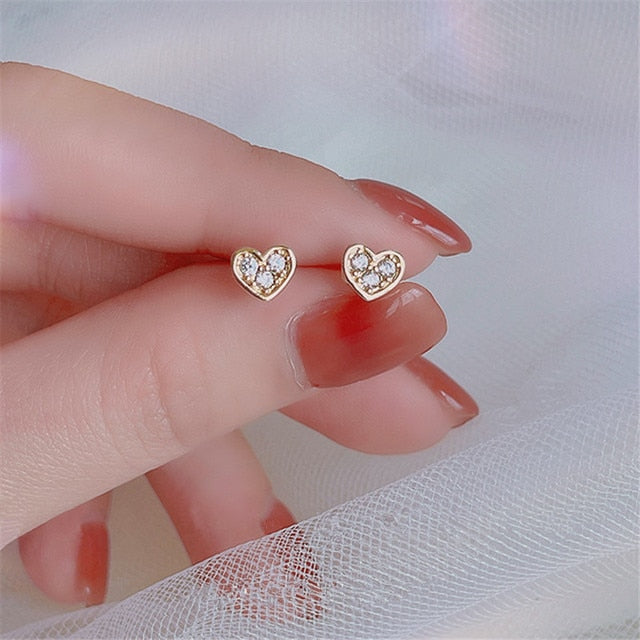 Mini Rhinestone Heart Stud Earrings Woman Elegant Earring Fashion Modern Jewelry