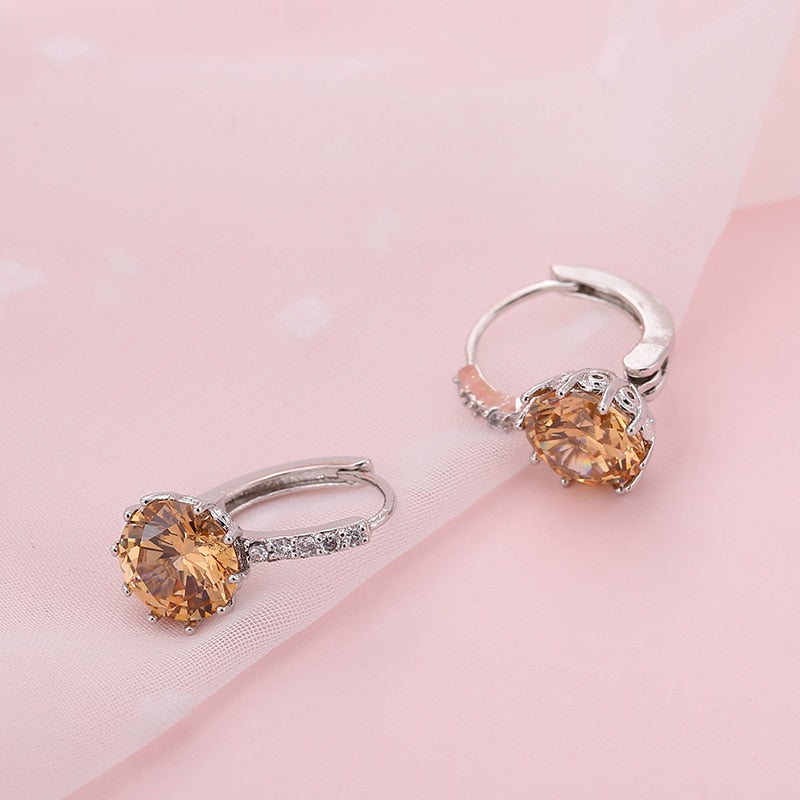 Brown Crystal Ear Buckle Ear Studs Earrings Female Fashion Earrings Jewelry