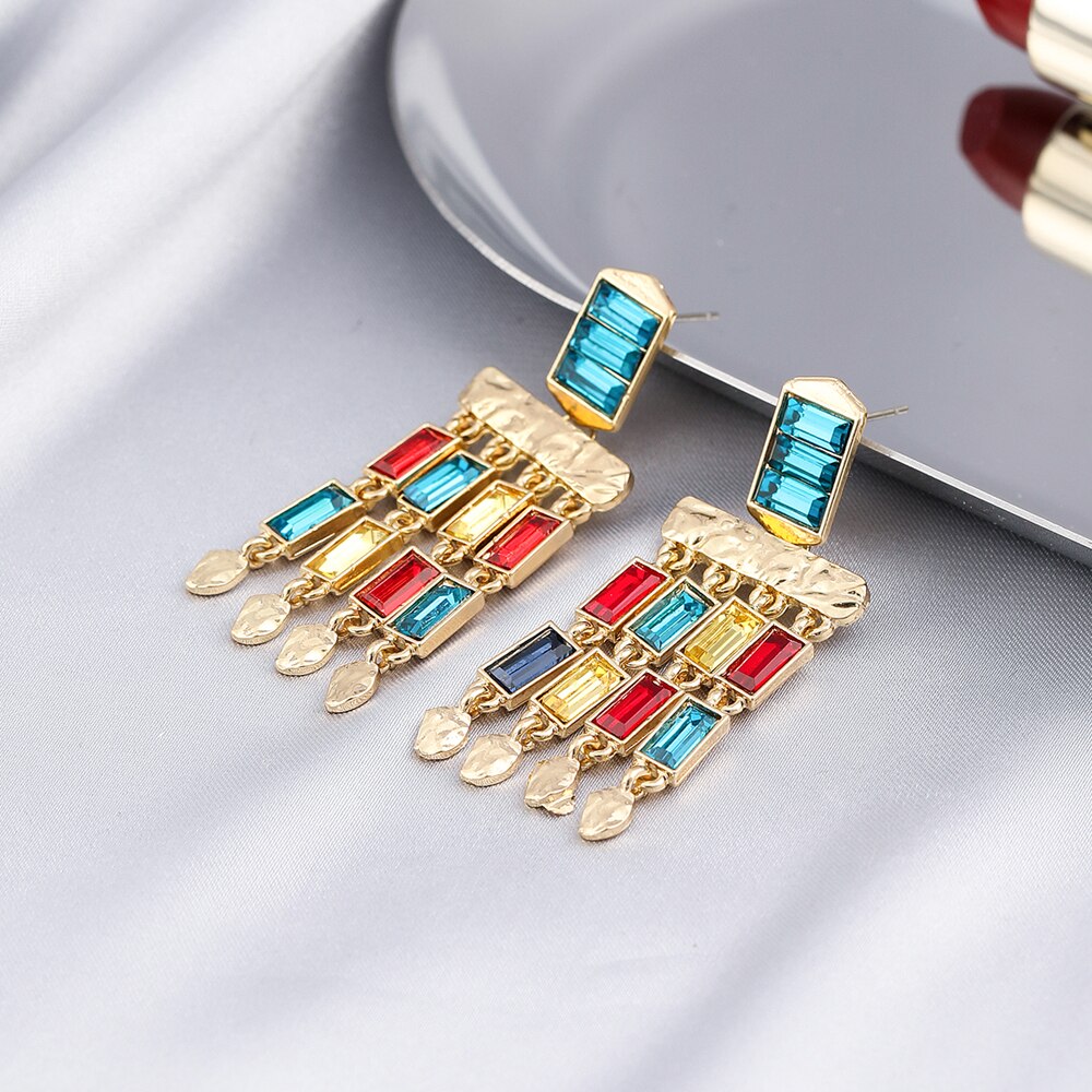 Mixed Color Geometric Rhinestone Lady Cute Dangle Earrings for Women Jewelry