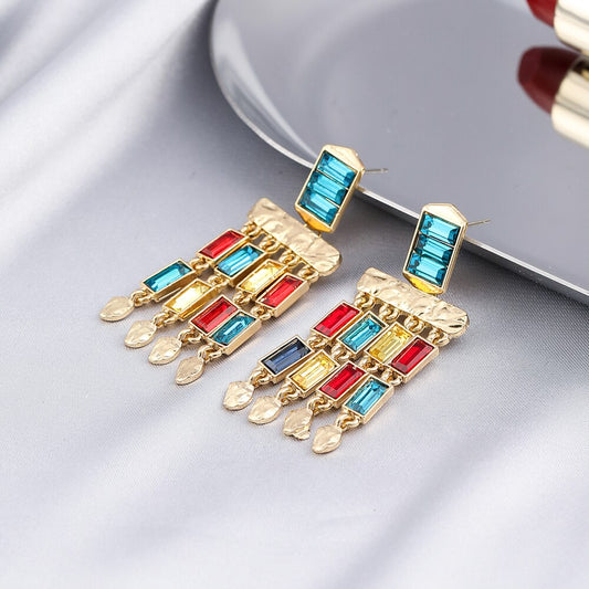 Mixed Color Geometric Rhinestone Lady Cute Dangle Earrings for Women Jewelry