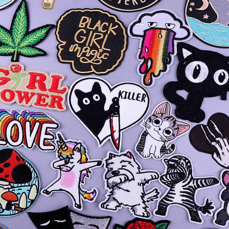 44 Styles DIY Cartoon Cat Dog Patches On Clothes Animal Patch Unicorn Letter