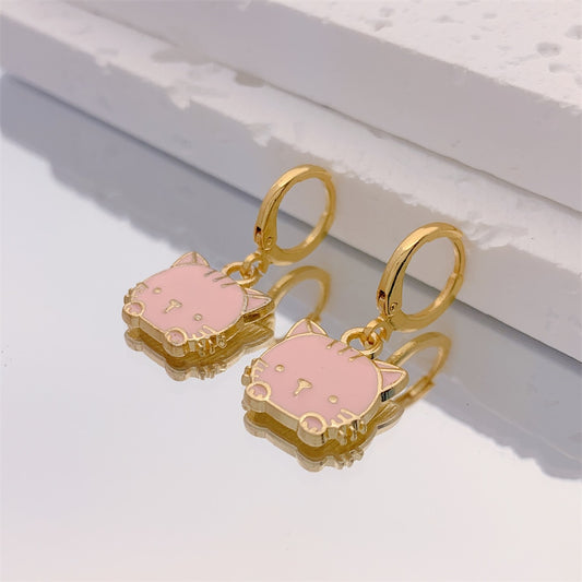 Pink Kitty Drop Earrings Women Creativity Jewelry Cute Earring Girls Gift