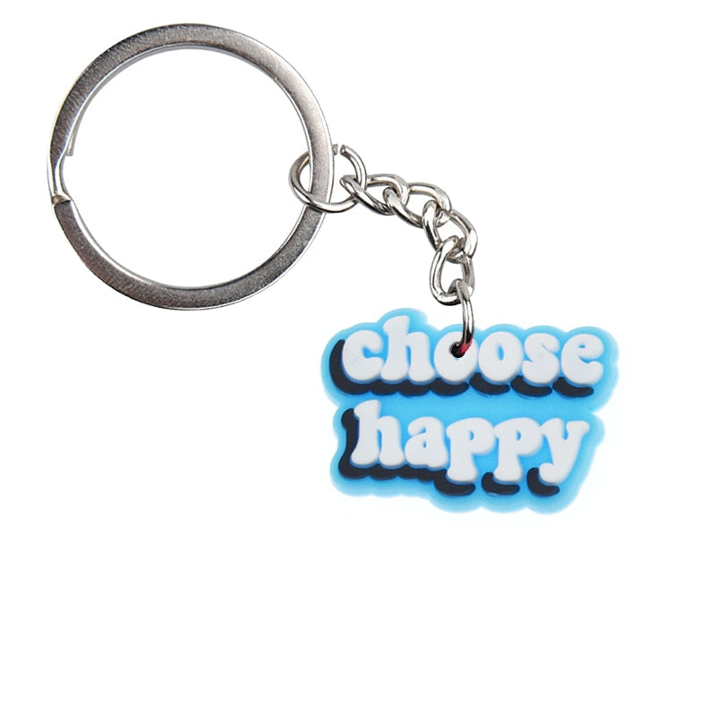 18 Styles PVC Inspirational Slogan Quote Keychain Car Keyring Cartoon Creative