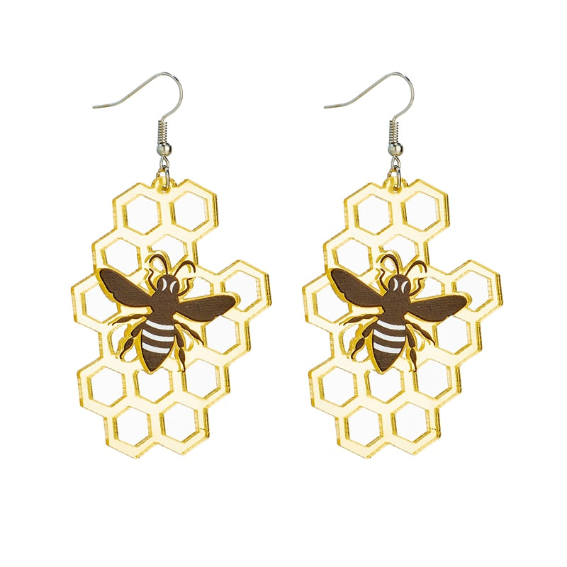 Bee Honeycomb Drop Earrings Women Travel Fashion Cartoon Earrings Creative