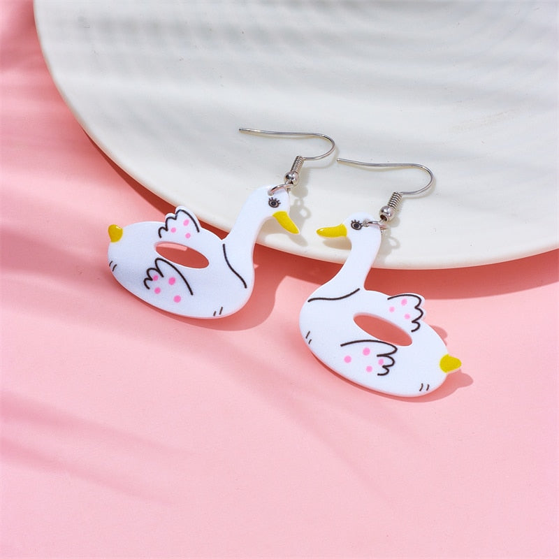 White Goose Drop Earrings Female Travel Cartoon Earrings Creative Art Jewelry