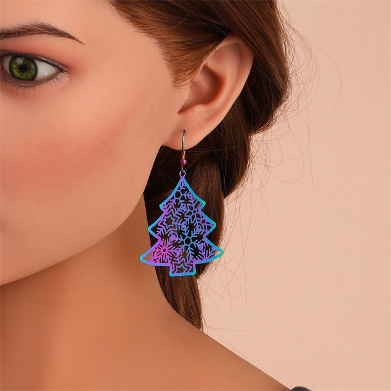 Hologhaphic Christmas Tree Dangle Earrings Women Charms Earring Fashion Creative