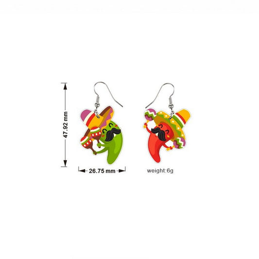 Chili Pepper Mexican Pattern Drop Earrings Women Travel Fashion Cartoon Earrings