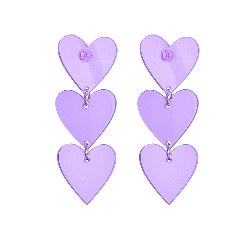 Violet Hearts Drop Earrings Hip Hop Art Women Party Jewelry Ear Fashion Pendant